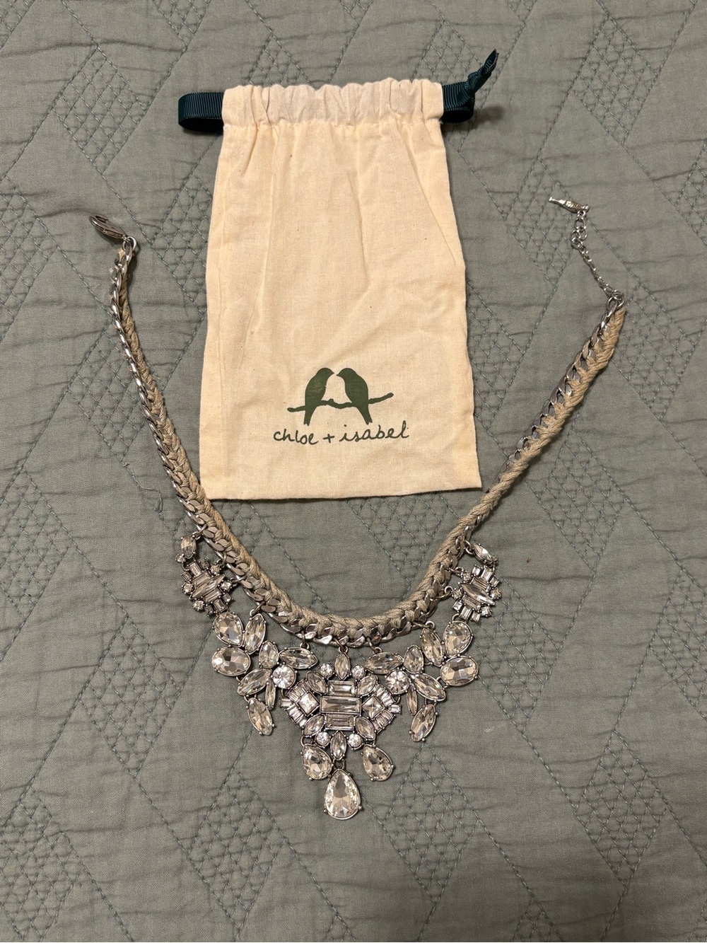 Chloe + Isabel Clear Crystal Bib Necklace with Braided Silver Chain